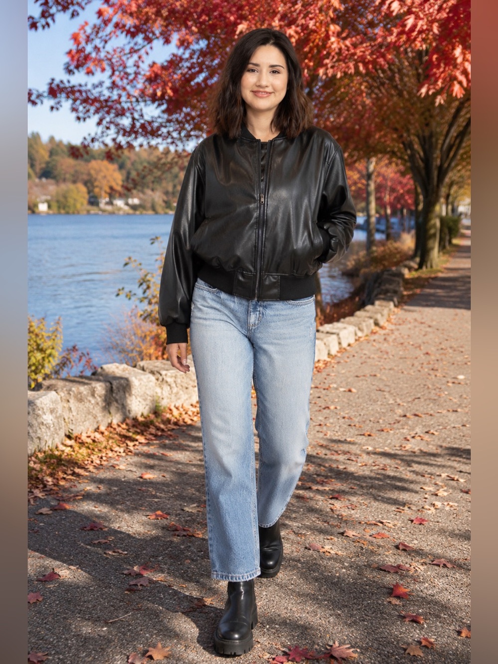Warehouse One NWT Faux Leather Bomber Jacket size XS.